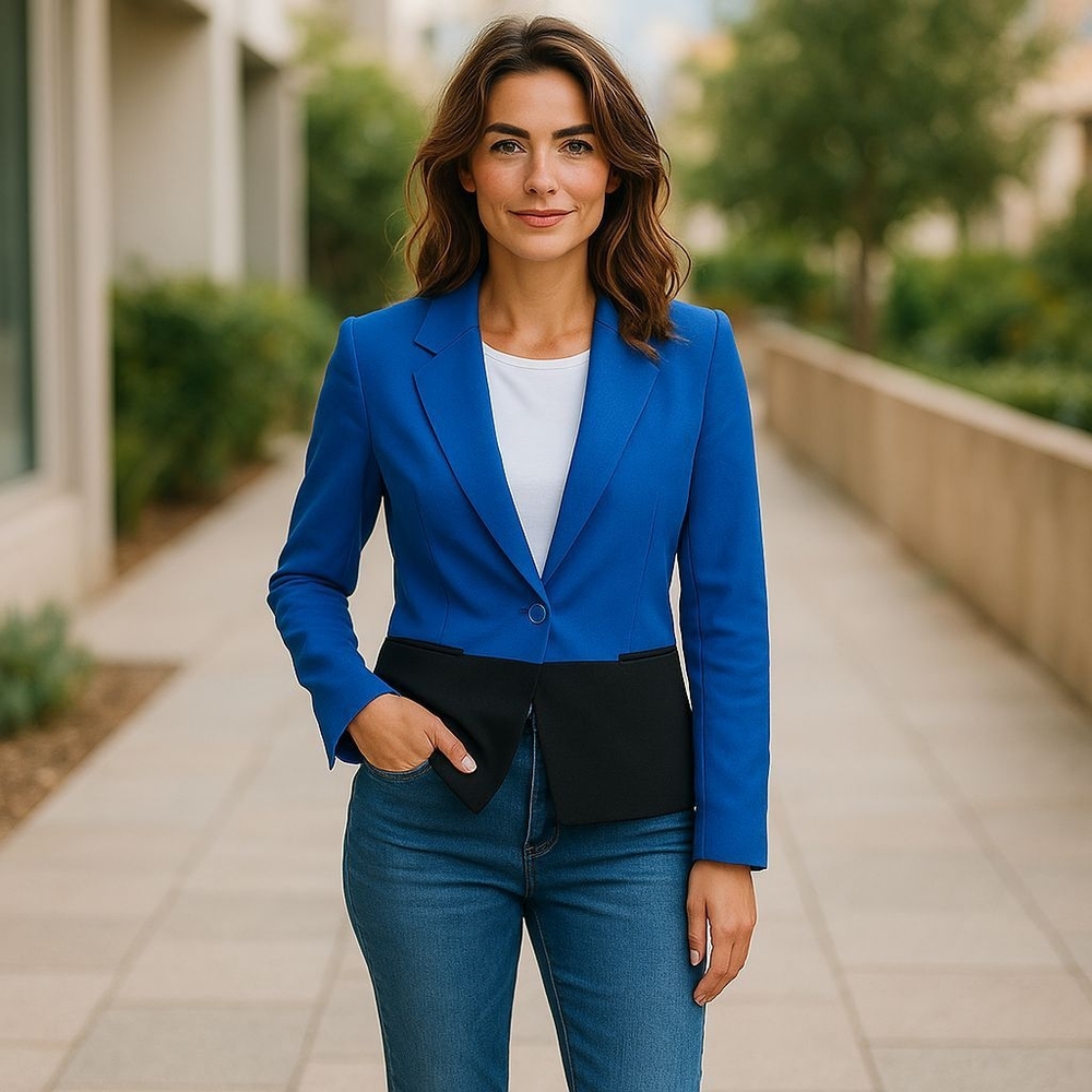 Divided H&M Colorblock Black Royal Blue Blazer with Pockets Women's Size 6